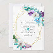 水彩トロピカルオーキッド幾何学ウェディング 招待状 (正面)