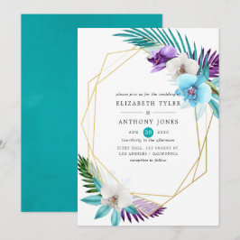 水彩トロピカルオーキッド幾何学ウェディング 招待状