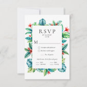水彩トロピカルグリーンフレーム庭園の結婚式 出欠カード (正面)