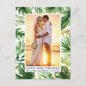 水彩トロピカルグリーンラブサンクスウェディング ポストカード (正面)