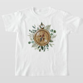 水彩トロピカルグリーン離れズ葉コンパス Tシャツ (レイダウン)