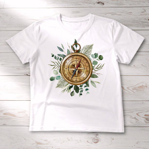 水彩トロピカルグリーン離れズ葉コンパス Tシャツ