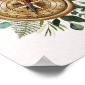 水彩トロピカルグリーン離れ自然コンパス ポスター (角)