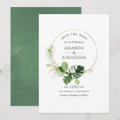 水彩トロピカルグリーン ビーチウェディング セーブザデート (正面/裏面)