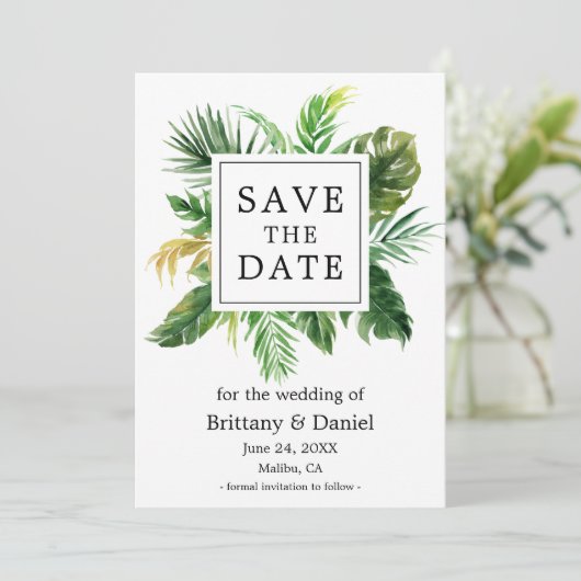 水彩トロピカルグリーンDate Cardを保存 セーブザデート (スタンド正面)