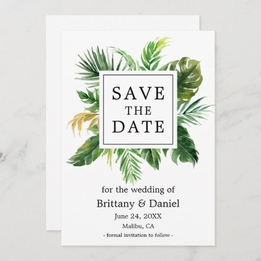 水彩トロピカルグリーンDate Cardを保存 セーブザデート (正面/裏面)