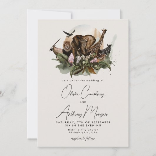 水彩トロピカルサファリジャングルウェディング 招待状 (正面)