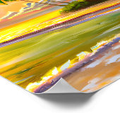 水彩トロピカルサンセットビーチ絵画ズ ポスター (角)