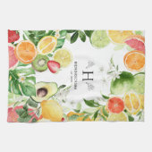 水彩トロピカルシトラスフルーツモノグラム キッチンタオル (横)