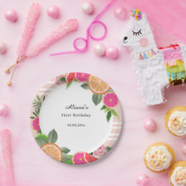 水彩トロピカルシトラスミニマル誕生日 ペーパープレート