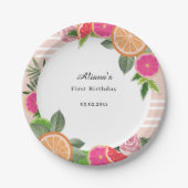 水彩トロピカルシトラスミニマル誕生日 ペーパープレート (正面)