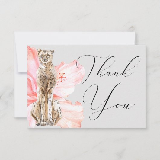 水彩トロピカルハイビスカスサファリレオパード サンキューカード (正面)