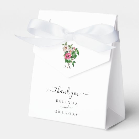 水彩トロピカルハイビスカスサマーウェディング フェイバーボックス (正面サイド)