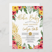 水彩トロピカルハワイアンパイナップルベイビーシャワー 招待状 (正面/裏面)