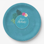 水彩トロピカルパターン感謝していティール(緑がかった色)ID577 ペーパープレート (正面)