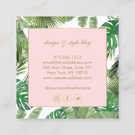 水彩トロピカルパター葉ンデザイナー スクエア名刺 (裏面)