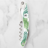 水彩トロピカルパームグリーンリーモノグラム ソムリエナイフ (正面)