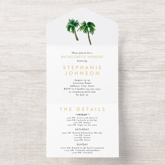 水彩トロピカルパームツリーズバチェロレッテ オールインワン招待状 (内側)