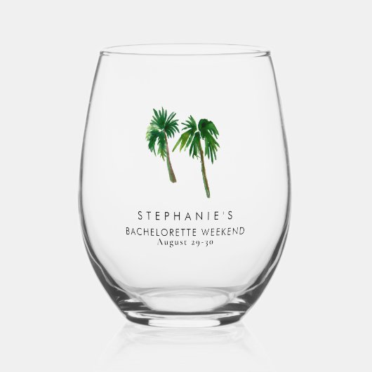 水彩トロピカルパームツリーズバチェロレッテ ステムなしワイングラス (正面)