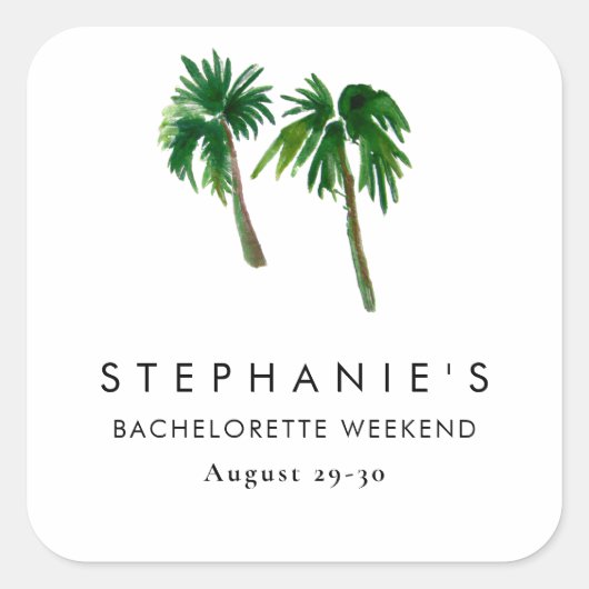 水彩トロピカルパームツリー  ブライズメイド   スクエアシール (正面)
