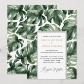 水彩トロピカルパームリーフの結婚発表 案内状 (正面/裏面)