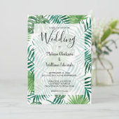 水彩トロピカルパーム葉ビーチ結婚式 セーブザデート (スタンド正面)