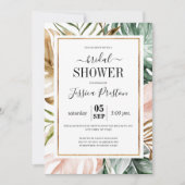 水彩トロピカルパーム葉ブライダルシャワー 招待状 (正面)