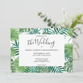 水彩トロピカルパーム葉結婚式招待状 セーブザデート (スタンド正面)