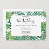 水彩トロピカルパーム葉結婚式招待状 セーブザデート (正面/裏面)