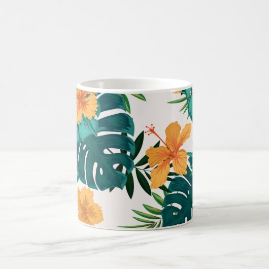 水彩トロピカルパーム,ハワイアンヒビスクス コーヒーマグカップ (中央)