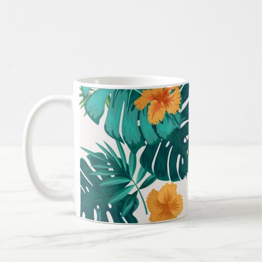 水彩トロピカルパーム,ハワイアンヒビスクス コーヒーマグカップ (左)