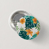 水彩トロピカルパーム，ハワイアンヒビスクス 缶バッジ (正面&裏面)