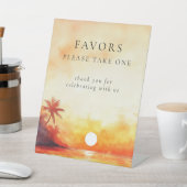 水彩トロピカルビーチサンセットウェディングギフト 台座サイン (インサイチュ)
