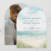 水彩トロピカルビーチフォト セーブザデート 招待状 (正面/裏面)