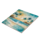 水彩トロピカルビーチ夕日 タイル (側面)