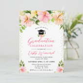 水彩トロピカルピンクの花 卒業 招待状 (スタンド正面)