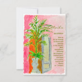 水彩トロピカルピンク結婚の詳細カード サンキューカード (正面)