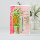 水彩トロピカルピンク結婚の詳細カード サンキューカード (スタンド正面)