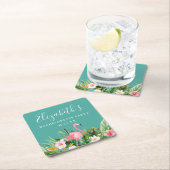 水彩トロピカルフラワーの花嫁おさげパーティー スクエアペーパーコースター (インサイチュ)