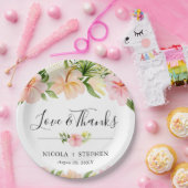 水彩トロピカルフラワーウェディング ペーパープレート (パーティー)