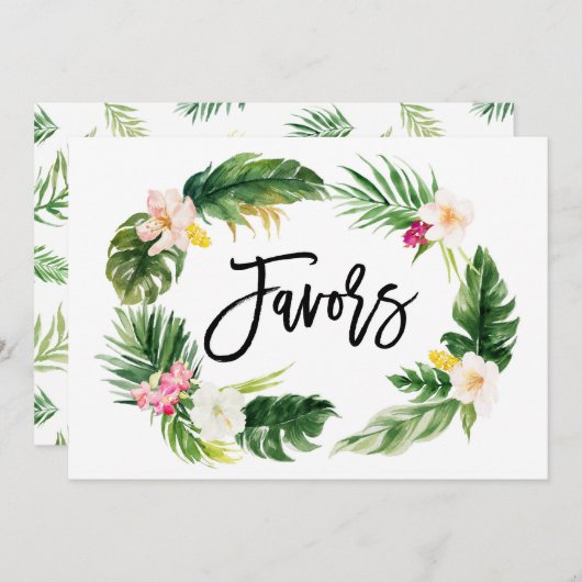 水彩トロピカルフラワーガーランドギフトサイン 招待状 (正面/裏面)
