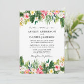 水彩トロピカルフラワーグリーンウェディング 招待状 (スタンド正面)