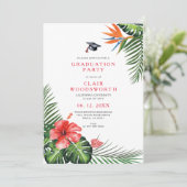 水彩トロピカルフラワーグリーン卒業 招待状 (スタンド正面)