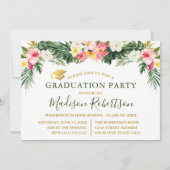 水彩トロピカルフラワーゴールド卒業パーティー 招待状 (正面)