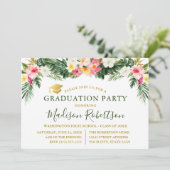 水彩トロピカルフラワーゴールド卒業パーティー 招待状 (スタンド正面)