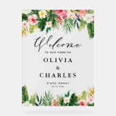 水彩トロピカルフラワーズサマー結婚ズウェルカム アクリルサイン (正面)