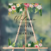 水彩トロピカルフラワーズサマー結婚ズウェルカム アクリルサイン (ニュートラル)