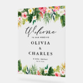 水彩トロピカルフラワーズサマー結婚ズウェルカム アクリルサイン (傾斜)
