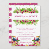 水彩トロピカルフラワーズトゥーカーンフレーム結婚ズ 招待状 (正面/裏面)