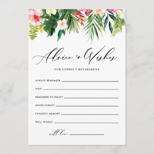 水彩トロピカルフラワーズリタイアメントパーティー アドバイスカード (正面)